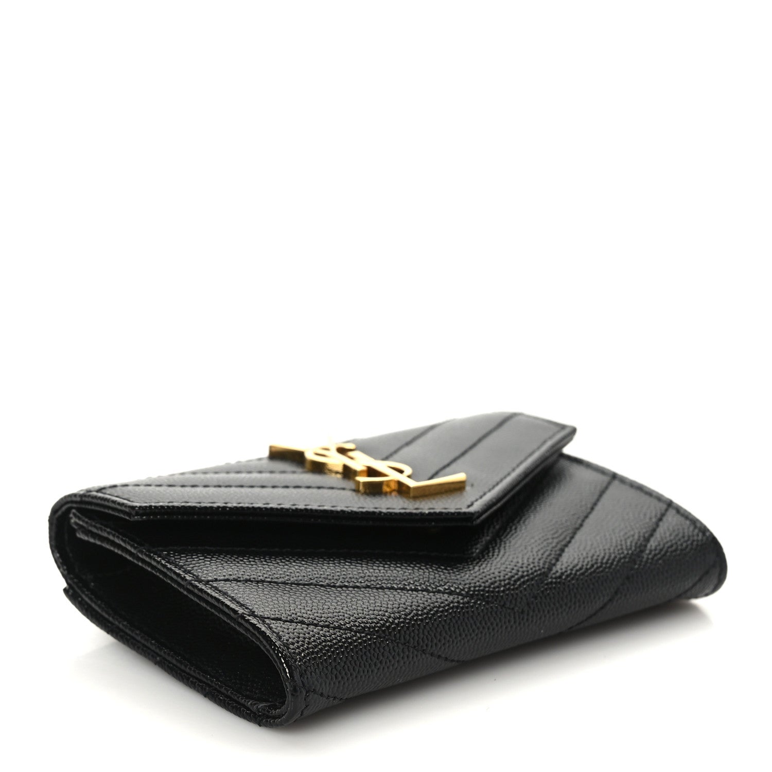 Saint Laurent Grain De Poudre Matelasse Chevron Small Monogram Envelope Wallet Black 4 of 6