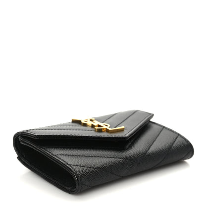 Saint Laurent Grain De Poudre Matelasse Chevron Small Monogram Envelope Wallet Black 4 of 6