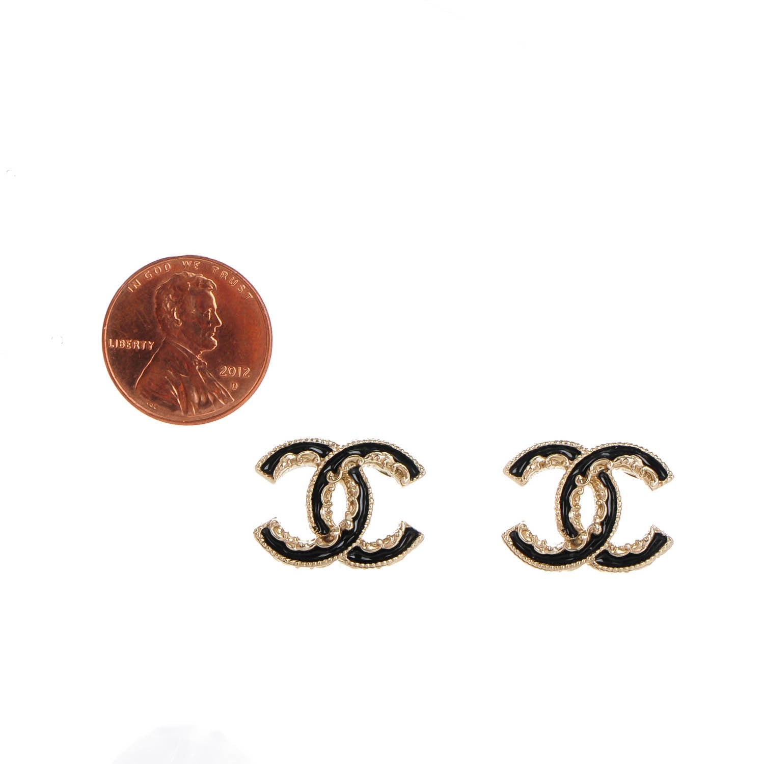 Chanel Enamel CC Baroque Earrings Black Gold 2 of 5