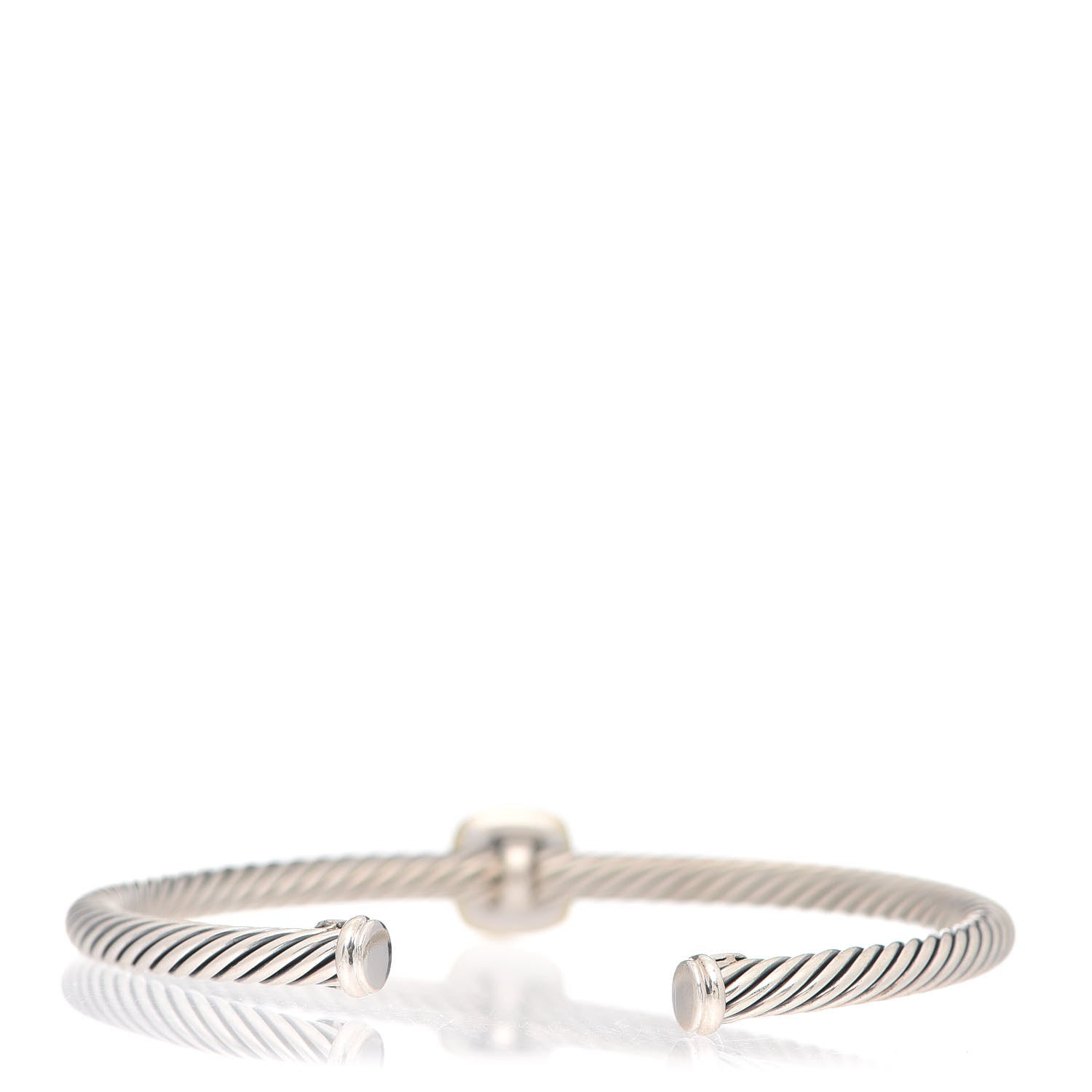 David Yurman Sterling Silver 18K Yellow Gold Diamond 4mm Cable Classics Station Bracelet 3 of 4