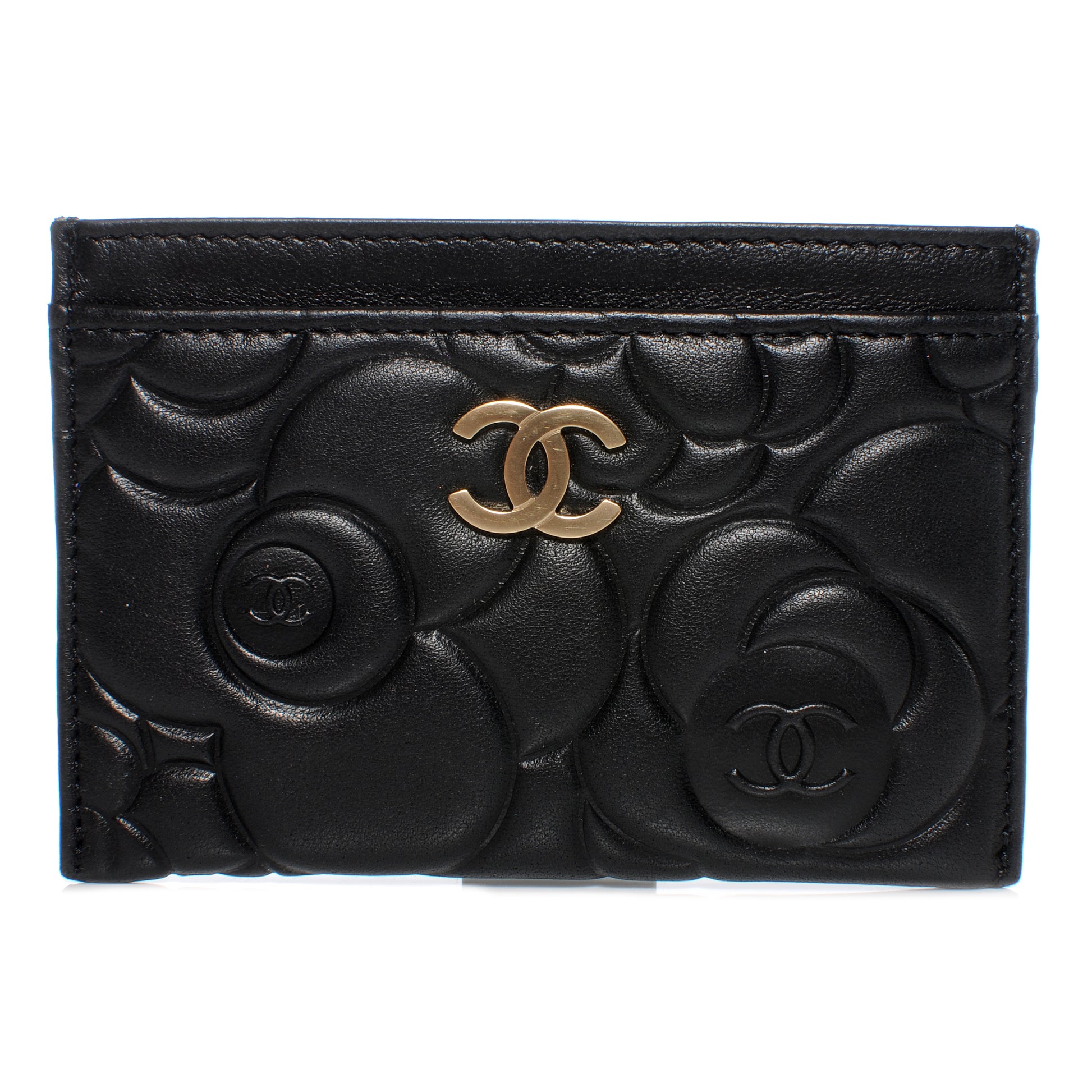 Chanel Lambskin Camellia Embossed Card Holder Black 1 of 8
