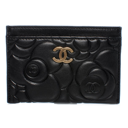 Chanel Lambskin Camellia Embossed Card Holder Black 1 of 8