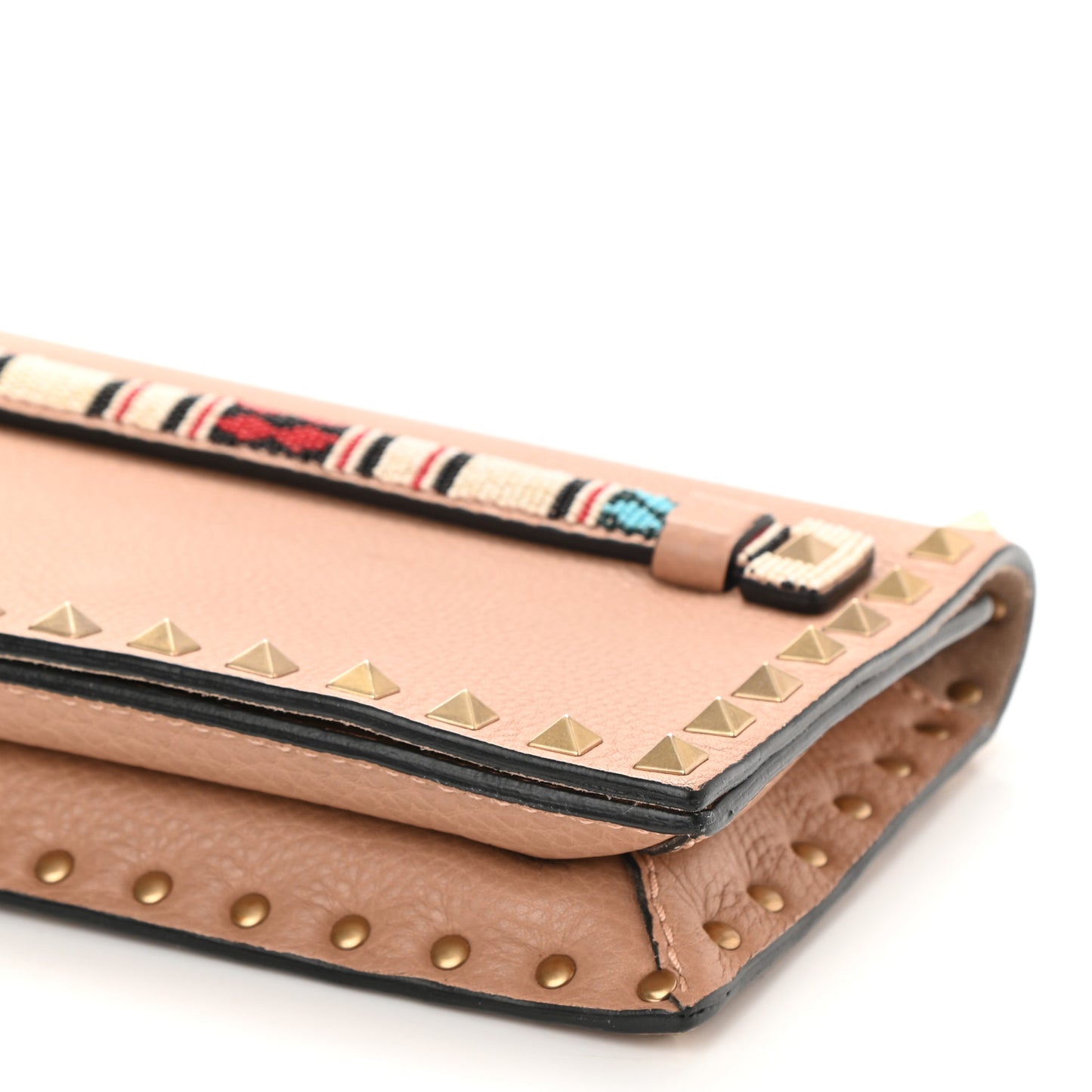 Pebbled Calfskin Beaded Rockstud Wristlet Clutch Soft Noisette