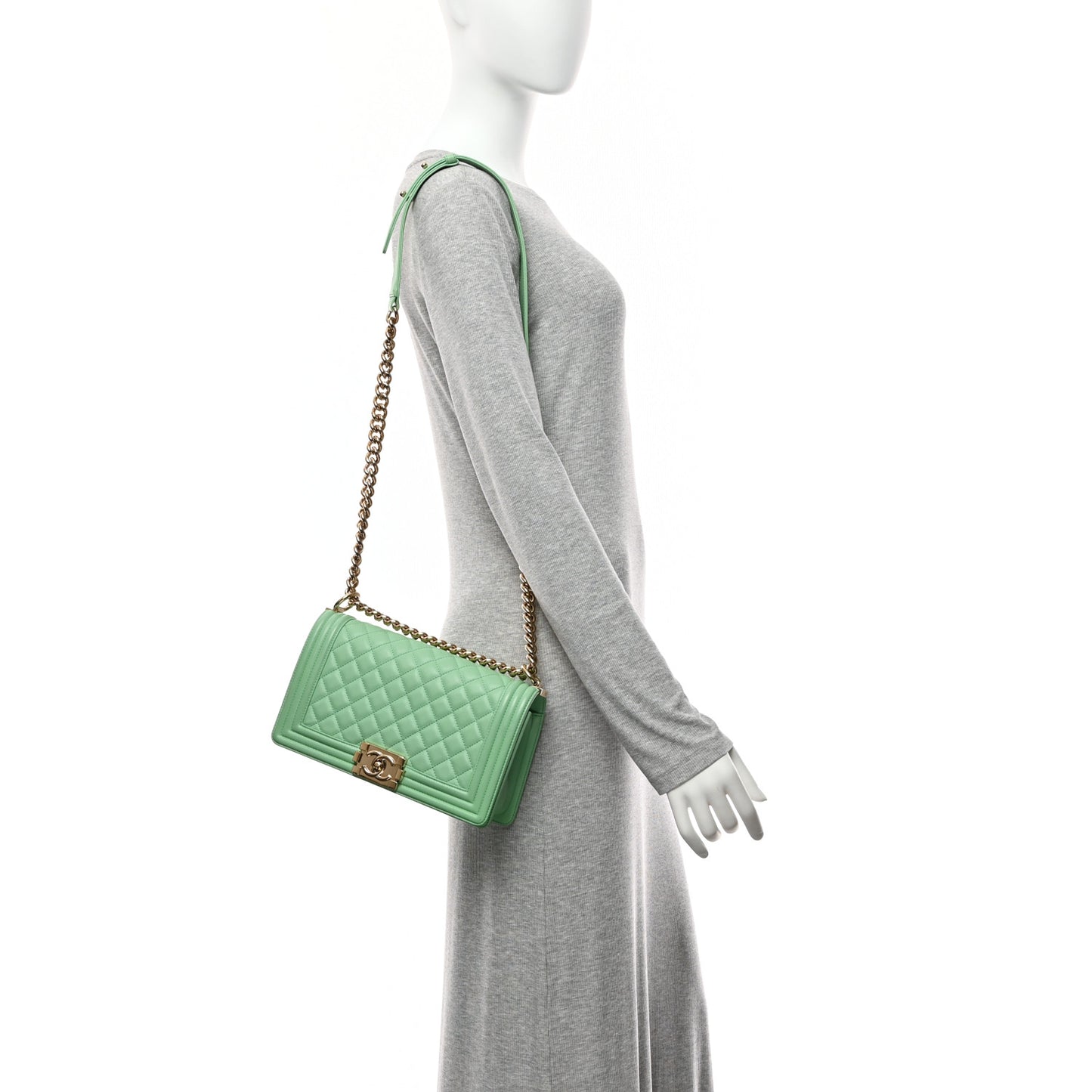Calfskin Quilted Medium Boy Flap Green