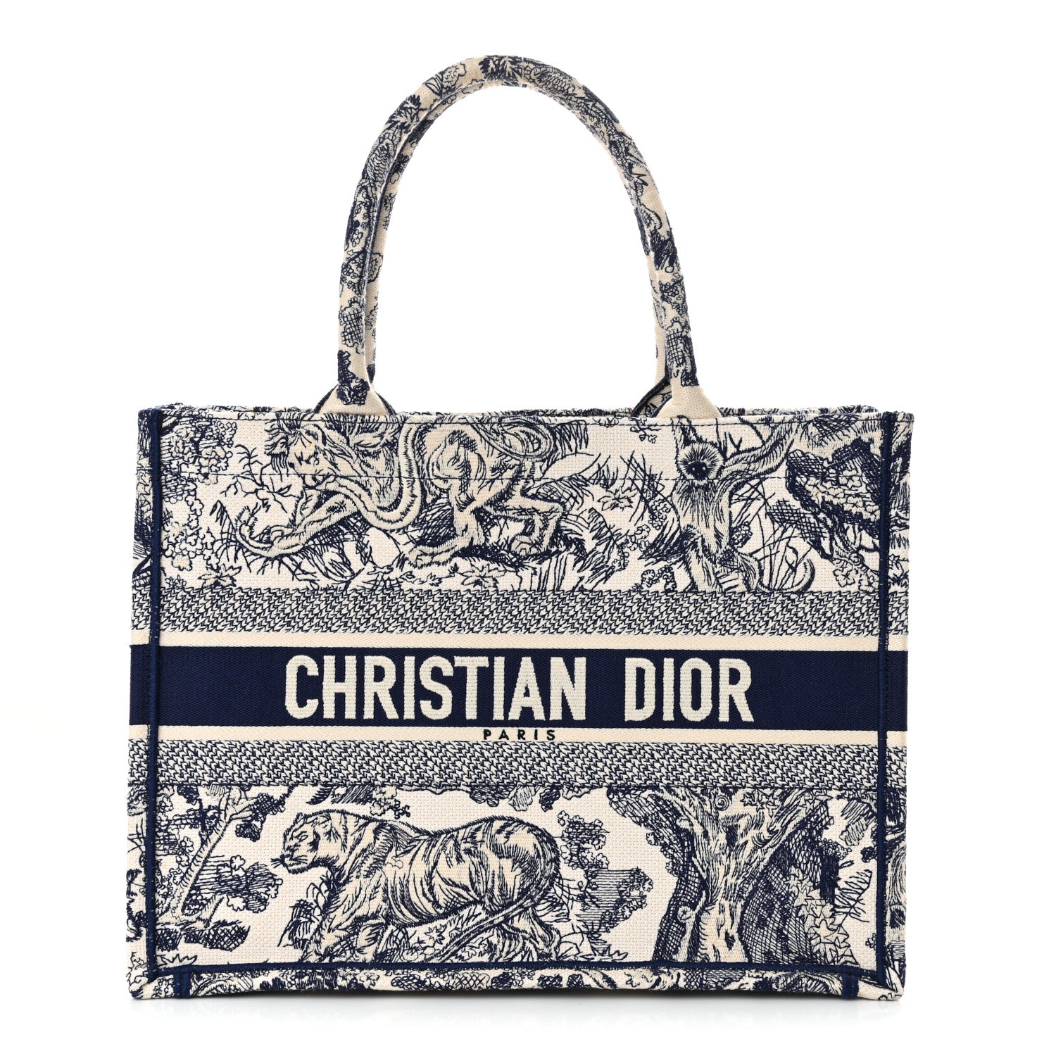 Christian Dior Canvas Embroidered Medium Dioriviera Toile De Jouy Reverse Book Tote Blue 1 of 13