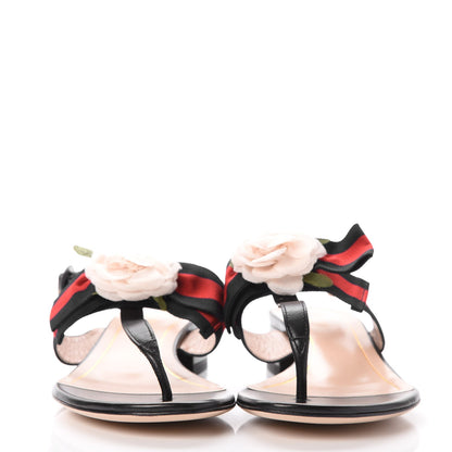 Gucci Lambskin Grosgrain Web Floral Thong Sandals 37.5 Blue 2 of 7