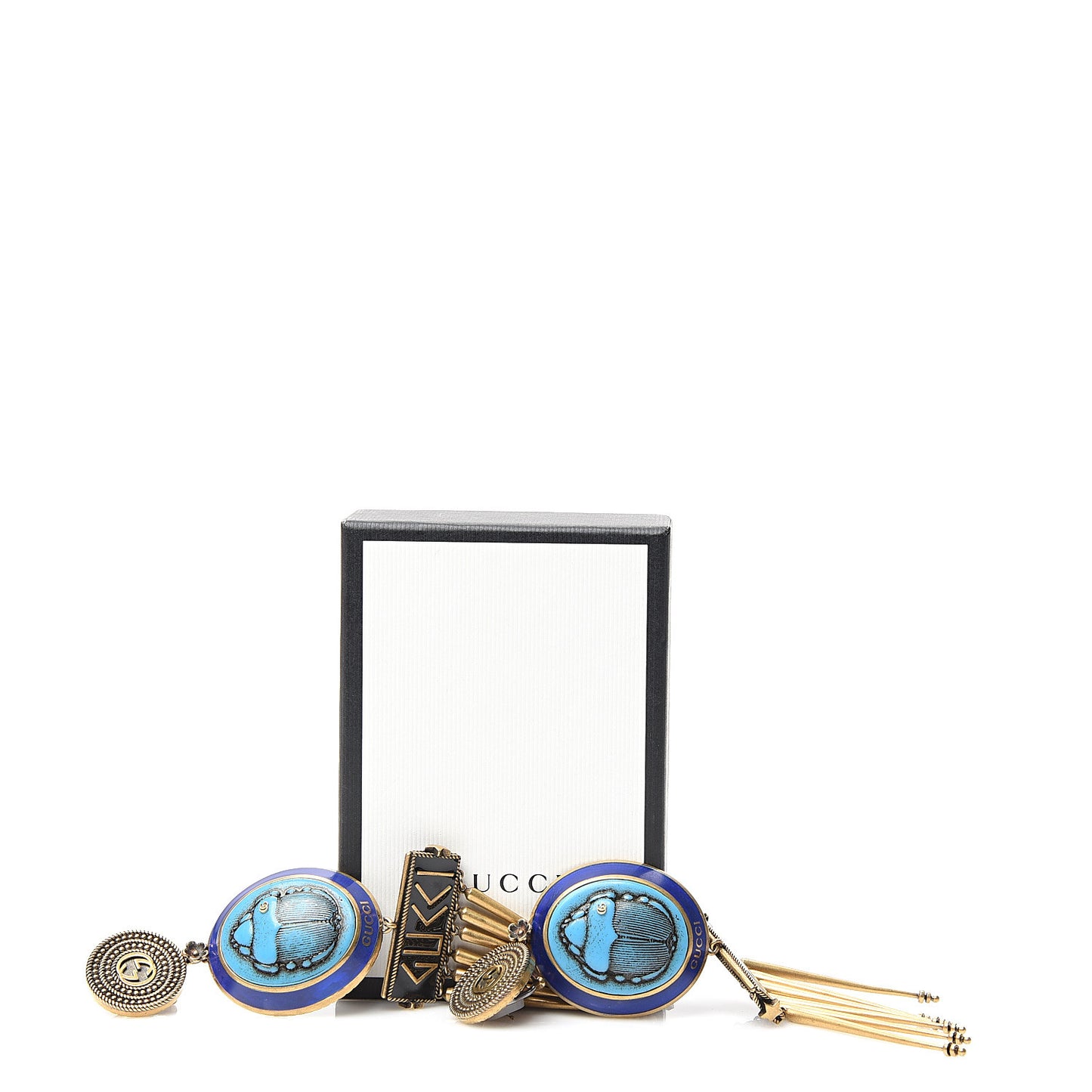 Metal GG Scarab Tassel Drop Clip Earrings