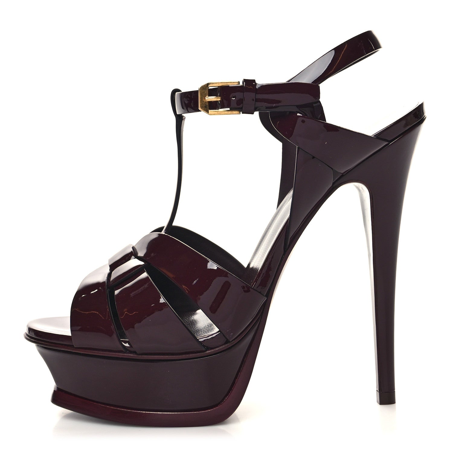 Saint Laurent Patent Tribute 105 Platform Sandals 37 Barolo 1 of 9