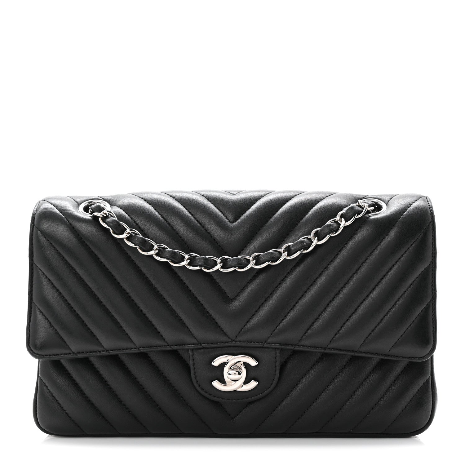 Chanel Lambskin Chevron Quilted Medium Double Flap Black 1 of 10