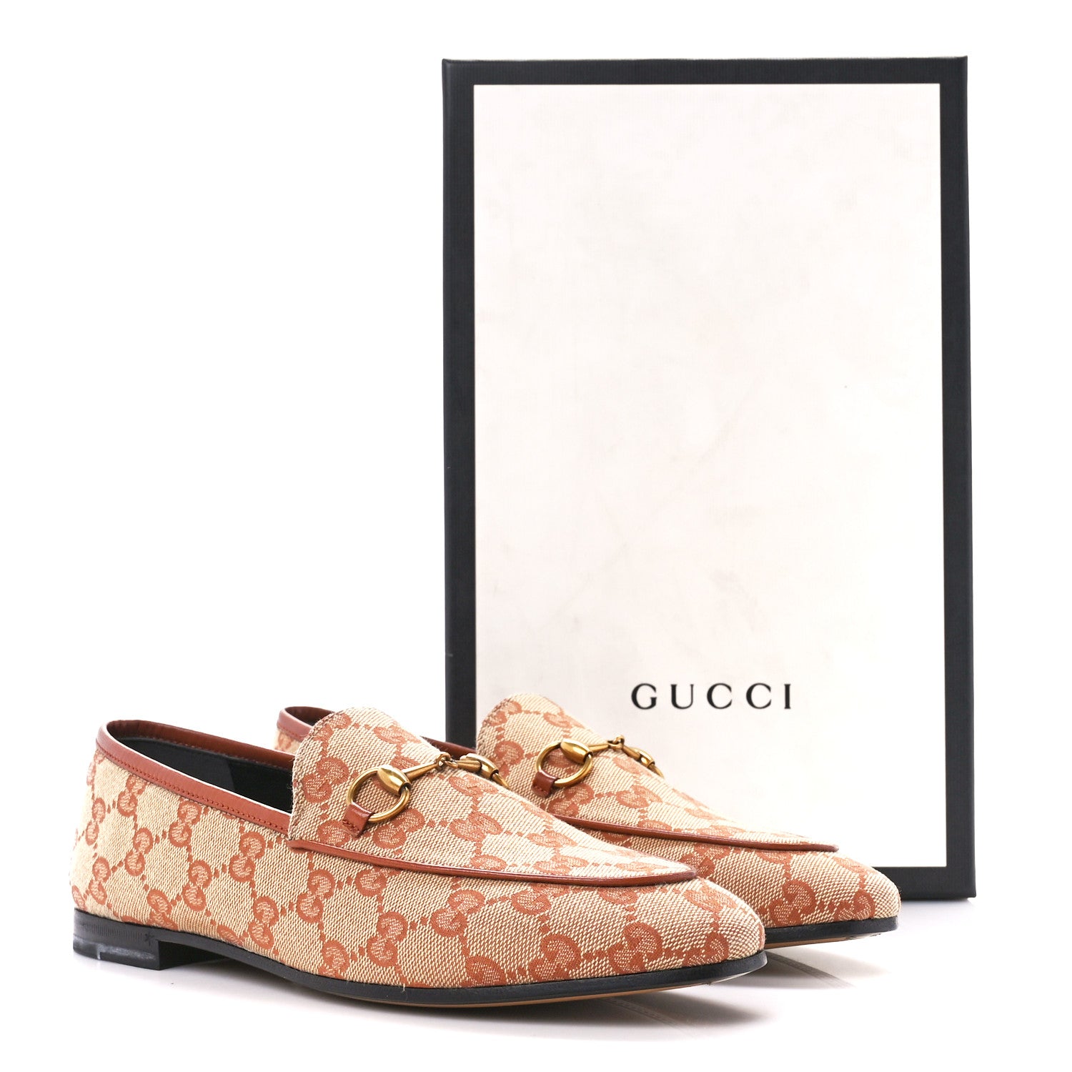 Gucci Canvas GG Monogram Horsebit Womens Jordaan Loafers 38 Beige Ruggine Rust 9 of 9