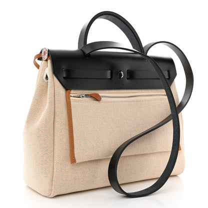 Hermes H Plume Canvas Vache Hunter Horseshoe Laque Circuit 24 Herbag Zip Retourne 31 Black Naturel Ecru 4 of 13