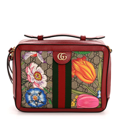 Gucci GG Supreme Monogram Flora Web Small Ophidia Top Handle Shoulder Bag Hibiscus Red 1 of 12