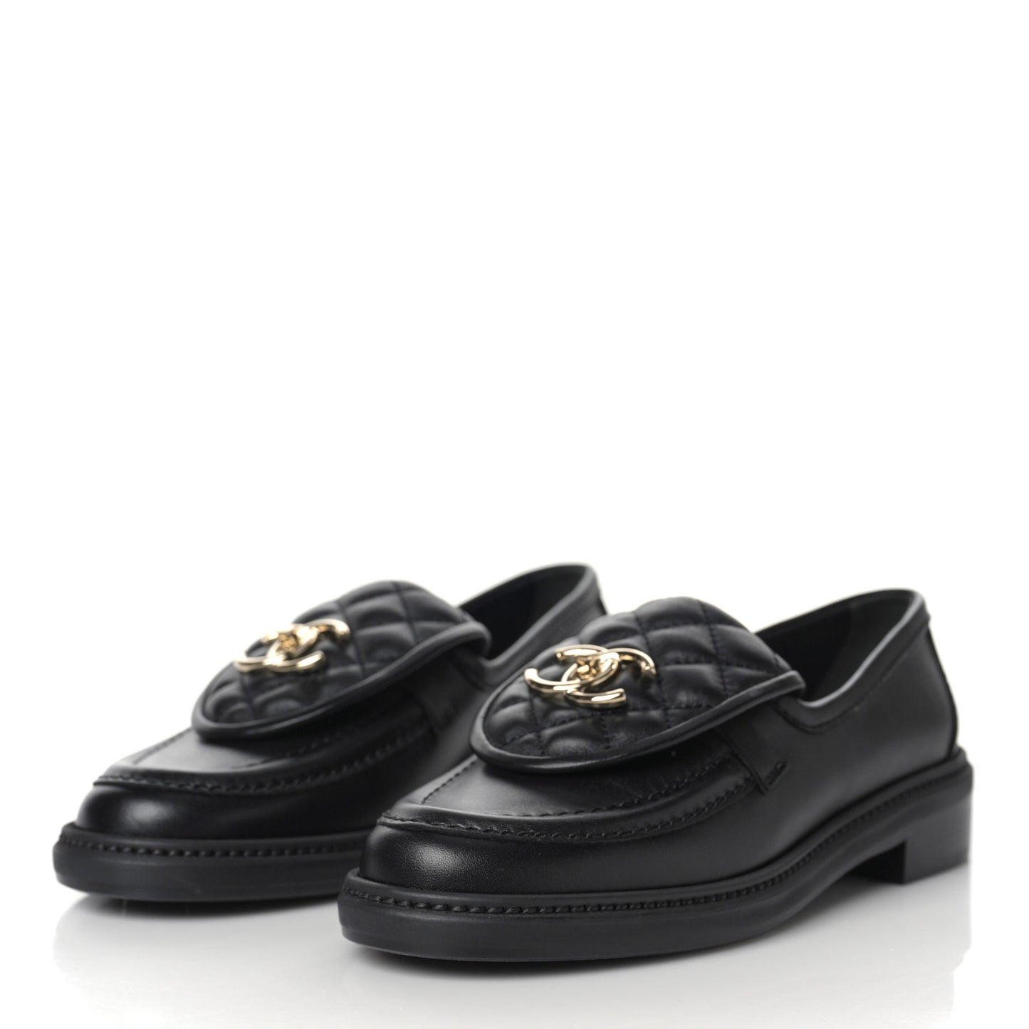 Lambskin Quilted CC Turnlock Loafers 36 Black