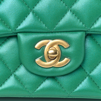 Chanel Iridescent Lambskin Quilted Mini Top Handle Rectangular Flap Green 8 of 11