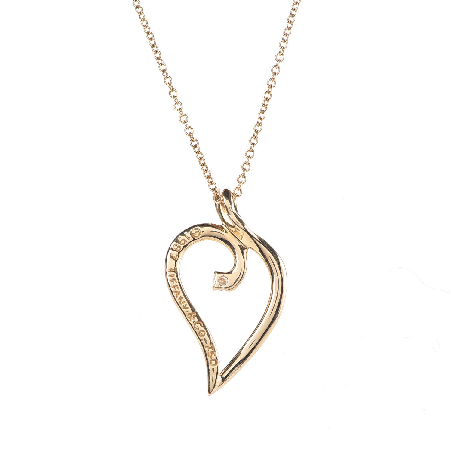 Tiffany 18K Yellow Gold Diamond Open Leaf Pendant Necklace 5 of 7