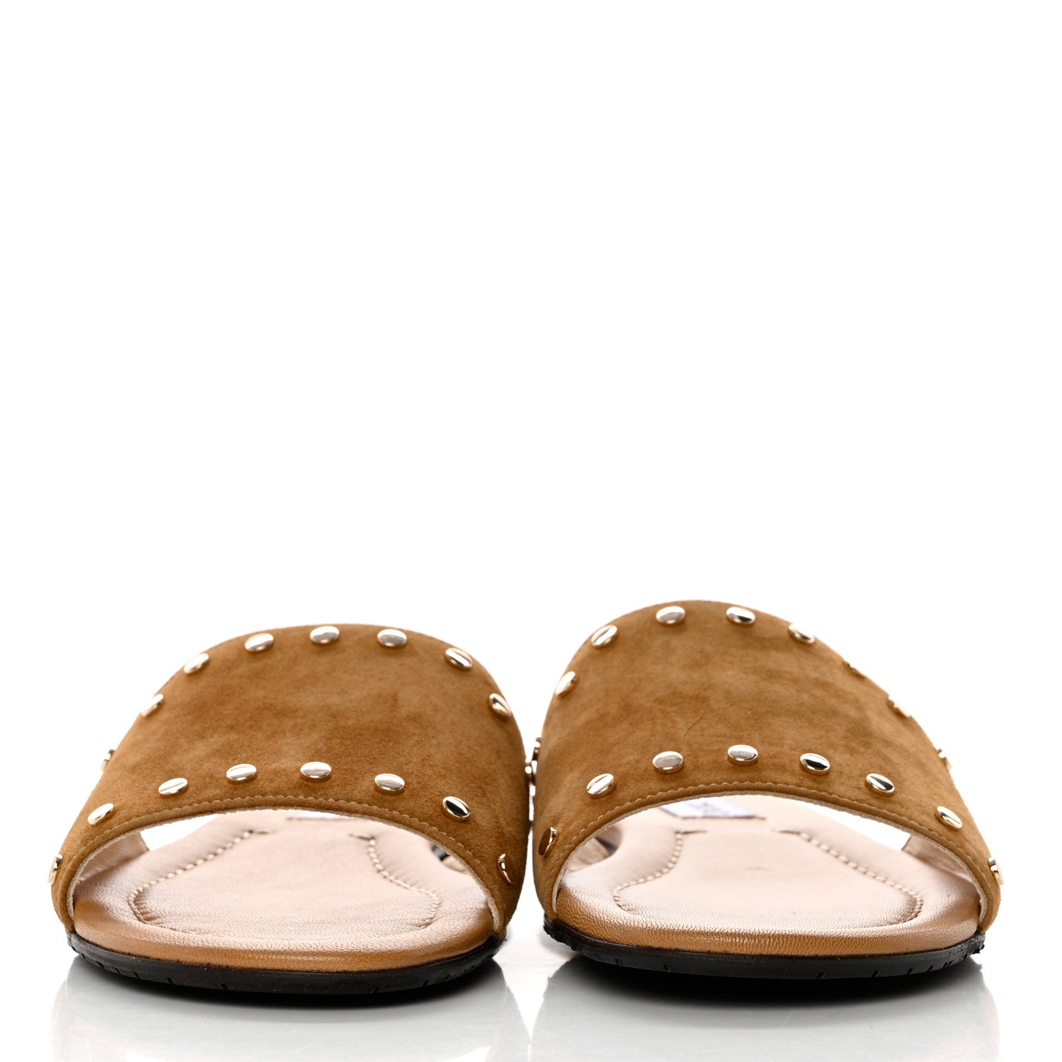 Jimmy Choo Suede Nanda Studded Flat Slide Sandals 35.5 Brown 2 of 8