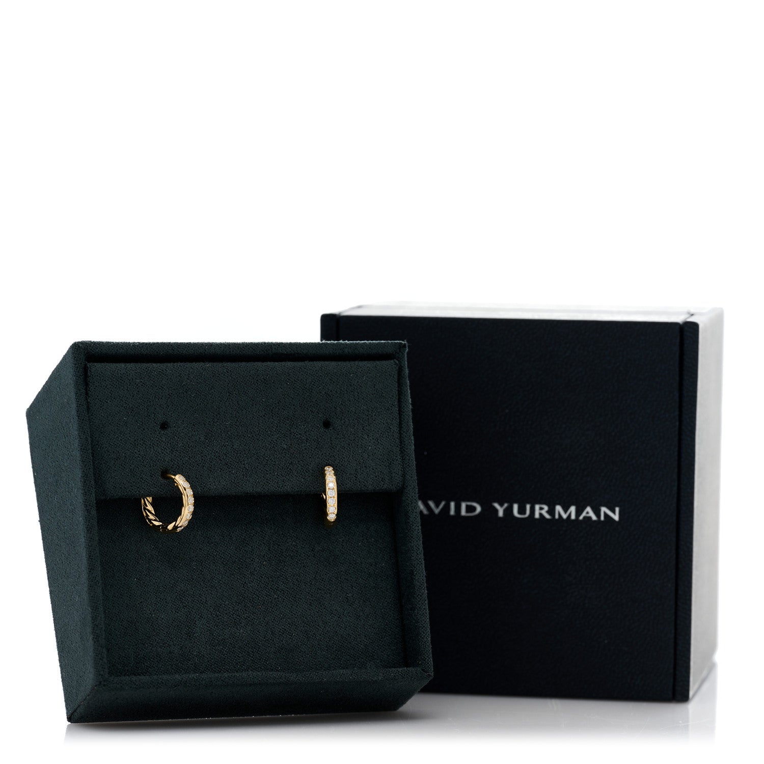 David Yurman 18K Yellow Gold Diamond Sculpted Cable Huggie Hoop Earrings 5 of 5