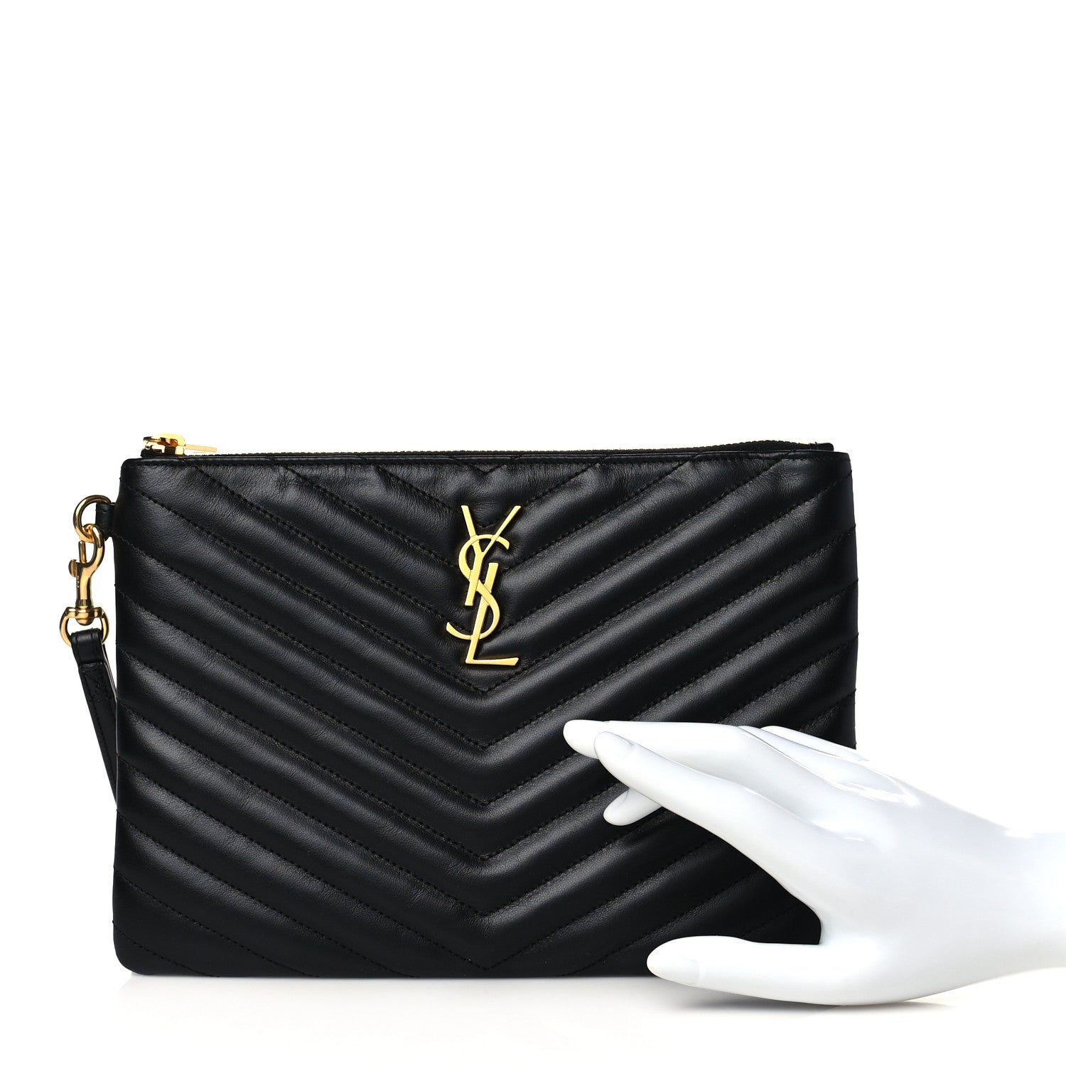 Saint Laurent Calfskin Matelasse Chevron Monogram A5 Wristlet Black 2 of 9