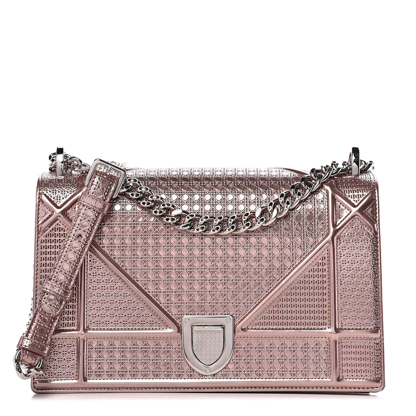 Metallic Patent Micro-Cannage Medium Diorama Flap Bag Pink