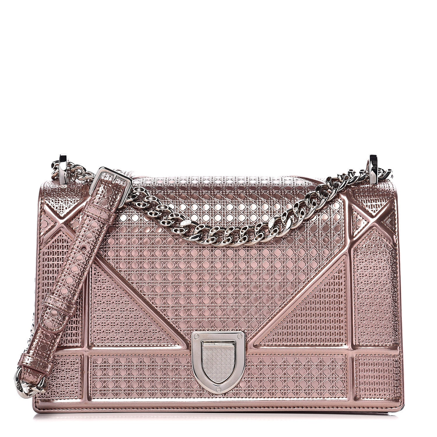 Christian Dior Metallic Patent Micro-Cannage Medium Diorama Flap Bag Pink 1 of 12