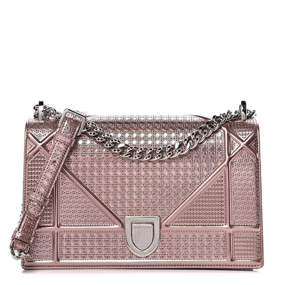Christian Dior Metallic Patent Micro-Cannage Medium Diorama Flap Bag Pink 1 of 12