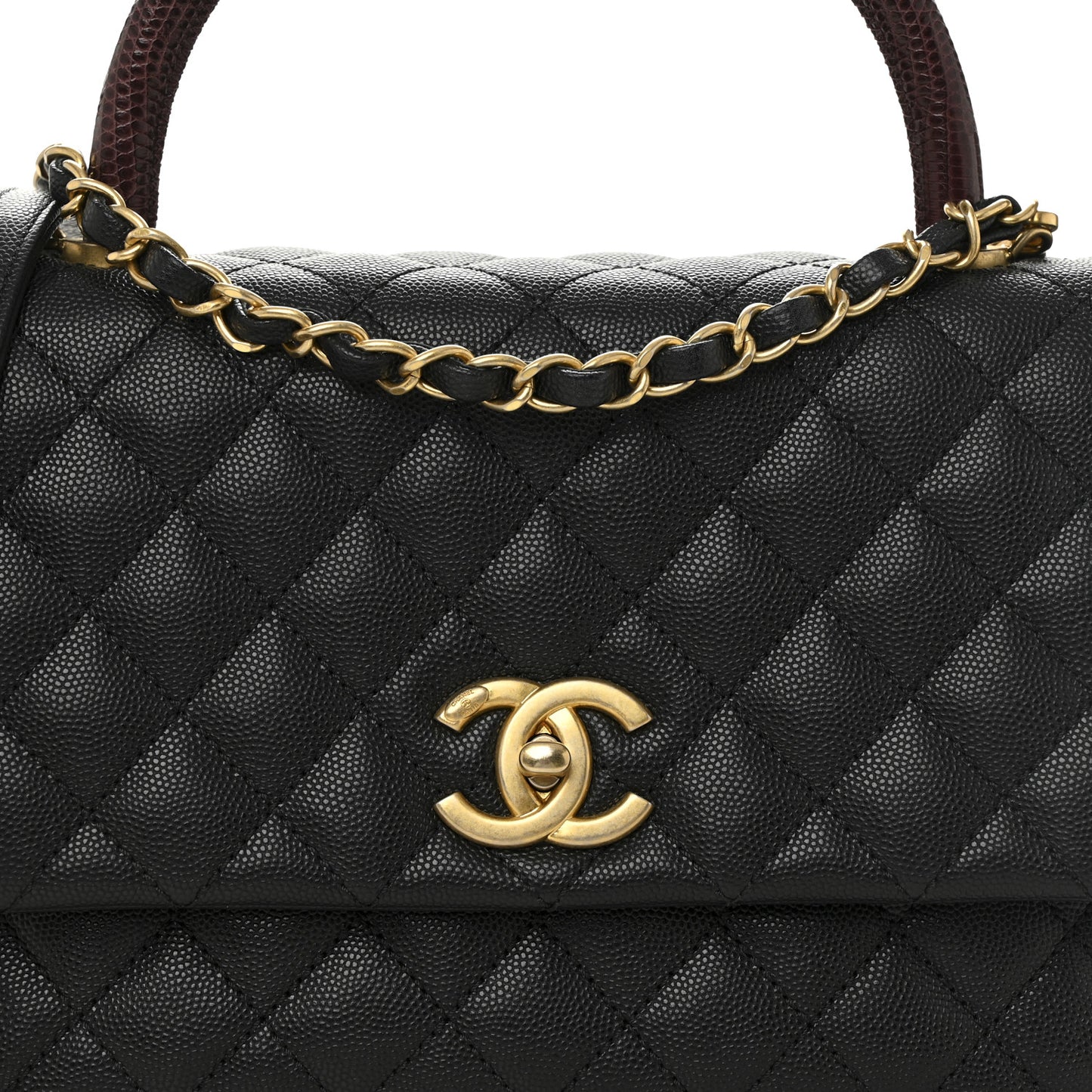 Caviar Lizard Quilted Small Coco Handle Flap Black