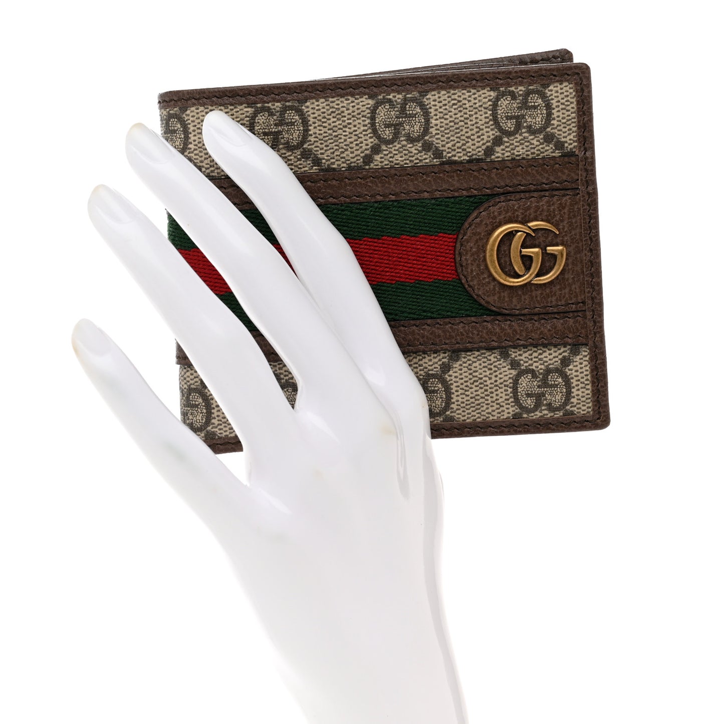 GG Supreme Monogram Web Mens Ophidia Bi-Fold Wallet Beige New Acero