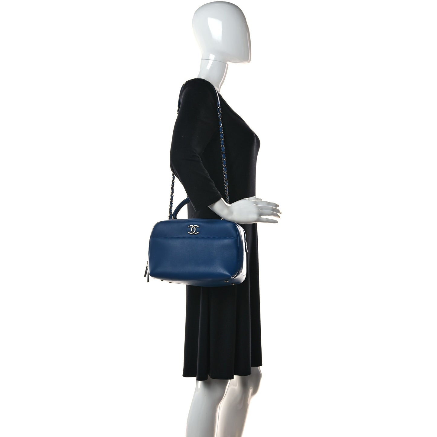 Calfskin Small Trendy CC Bowling Bag Blue