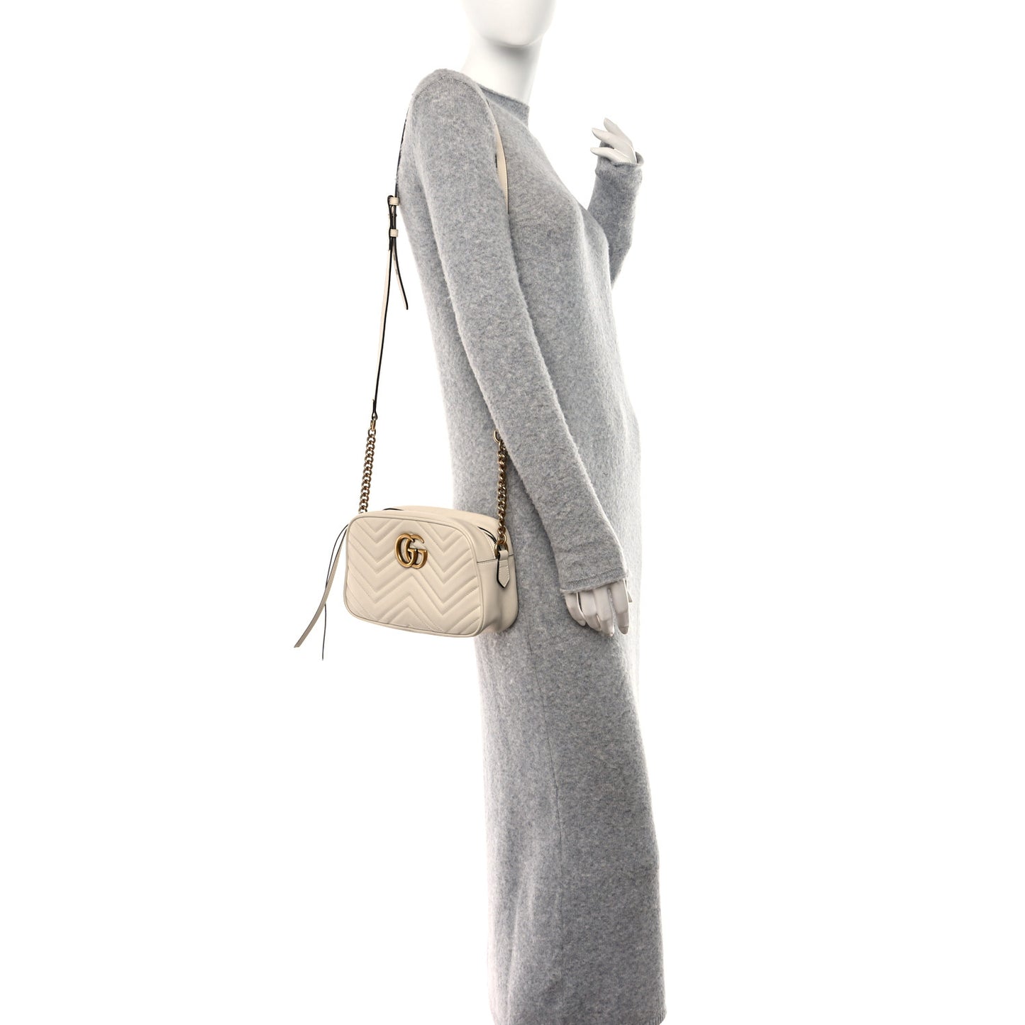 Calfskin Matelasse Small GG Marmont Chain Shoulder Bag White