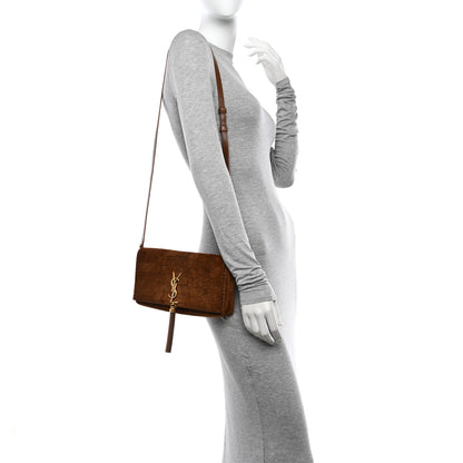 Saint Laurent Crocodile Embossed Suede Monogram Tassel Kate 99 Tan 2 of 11