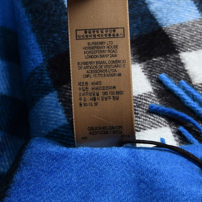 Burberry Cashmere Giant Check Fringe Scarf Bright Cornflower Blue 5 of 6