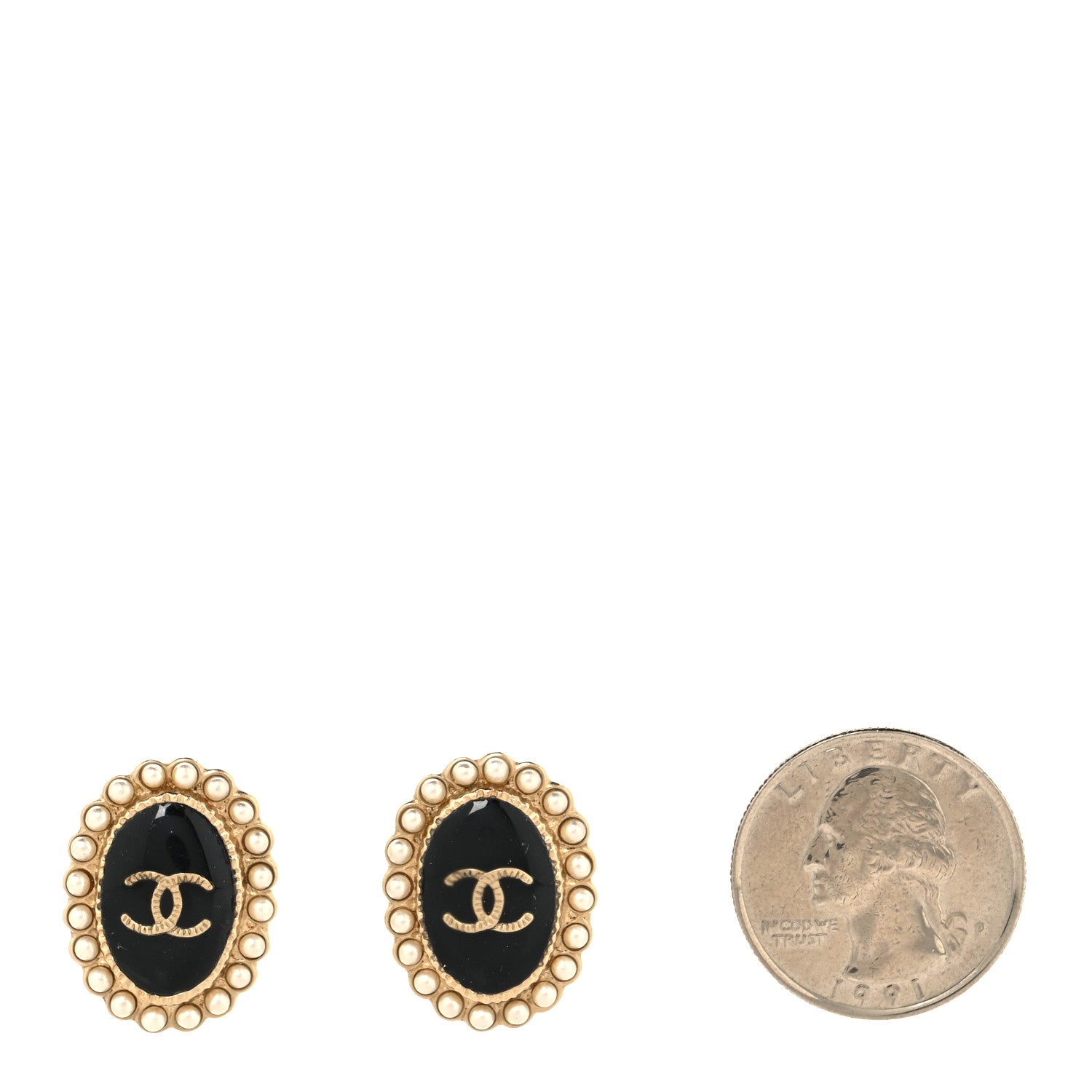Chanel Pearl Enamel CC Oval Earrings Gold Black 2 of 4
