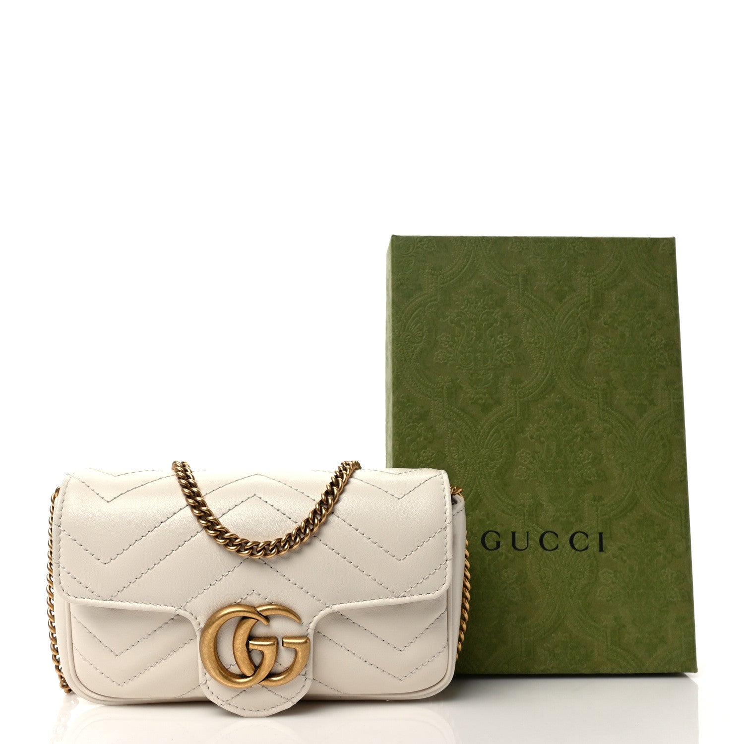 Gucci Calfskin Matelasse Super Mini GG Marmont Shoulder Bag White 10 of 10