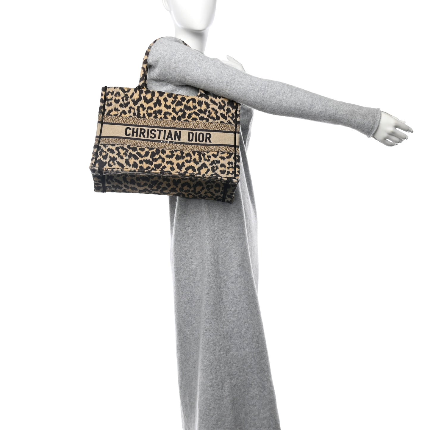 Canvas Mizza Embroidered Medium Leopard Book Tote Beige
