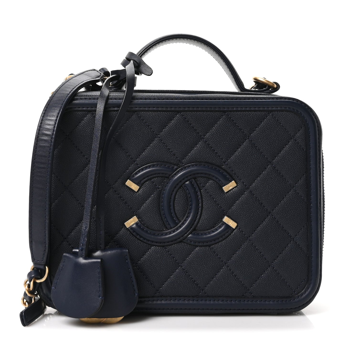 Caviar Quilted Medium CC Filigree Vanity Case Navy