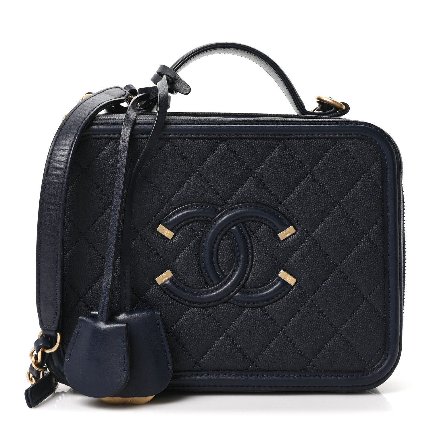 Chanel Caviar Quilted Medium CC Filigree Vanity Case Navy 1 of 10