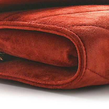 Chanel Suede Chevron Quilted Mini CC Button Clutch Red 10 of 10