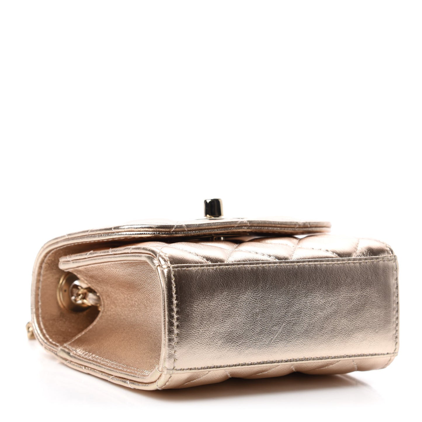Metallic Lambskin Quilted Mini Trendy CC Clutch With Chain Gold