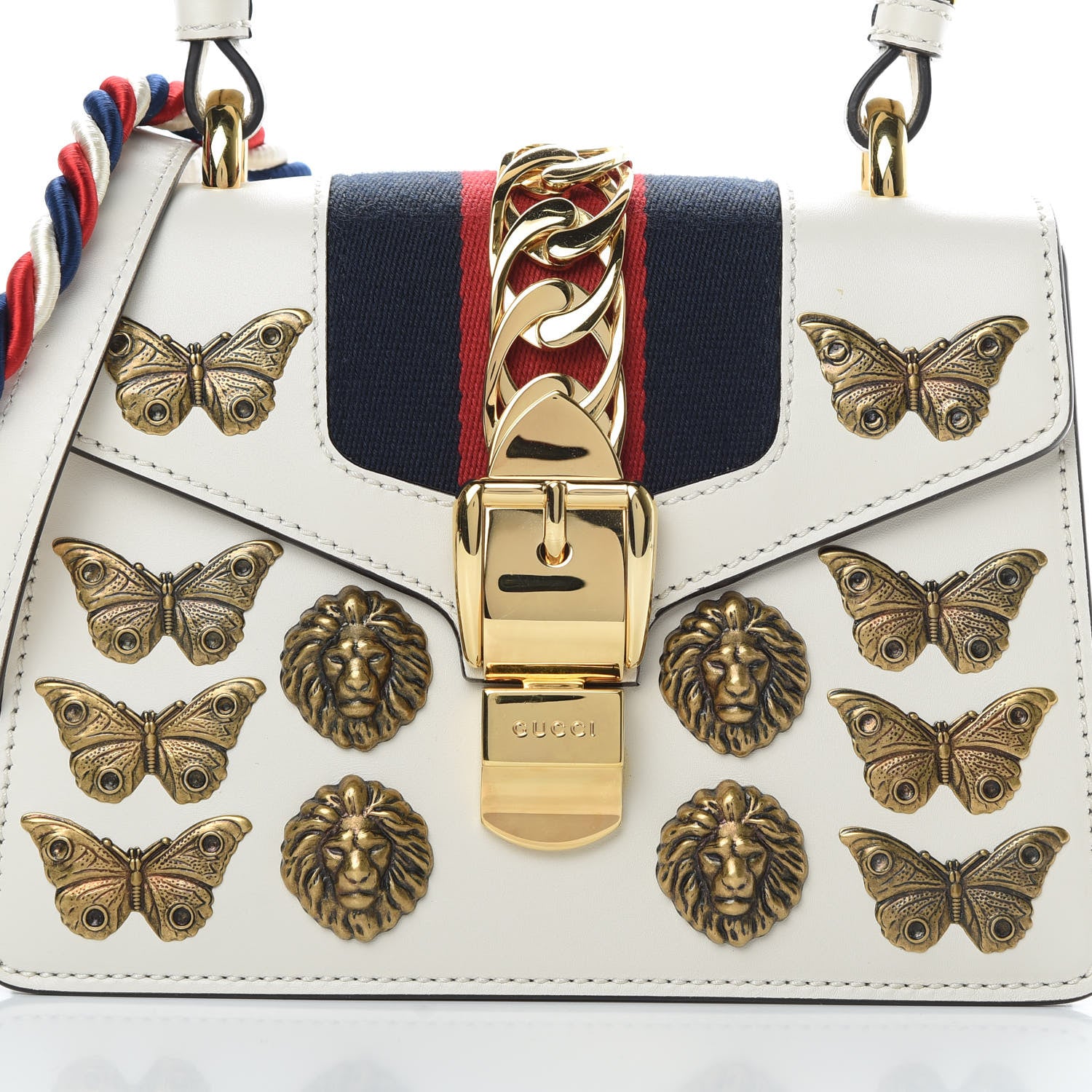Gucci Calfskin Animal Studs Mini Sylvie Top Handle Bag White 8 of 12