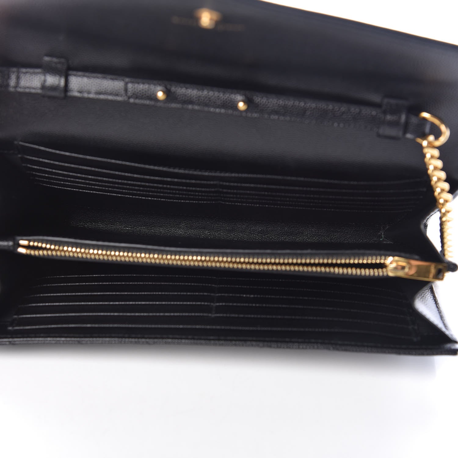 Saint Laurent Grain De Poudre Matelasse Chevron Monogram Chain Wallet Black 5 of 13