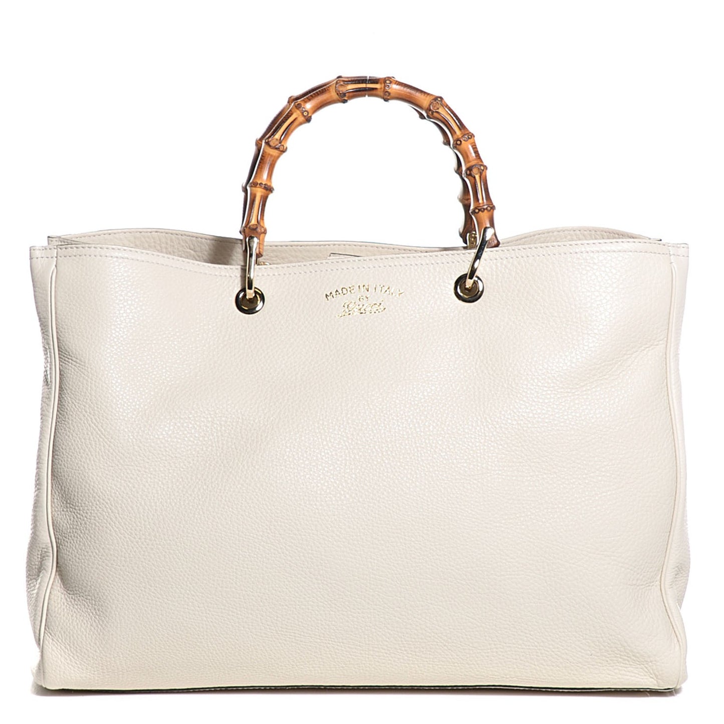 Calfskin Large Bamboo Shopper Tote Off White