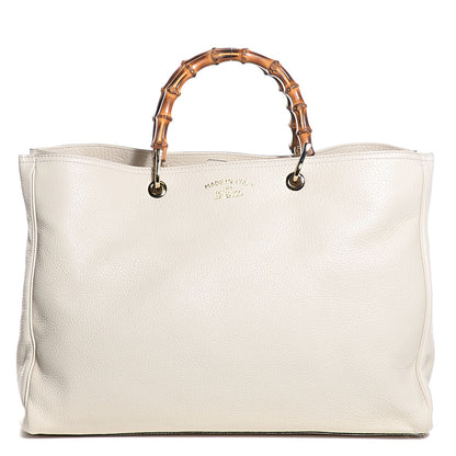 Gucci Calfskin Large Bamboo Shopper Tote Off White 1 of 7