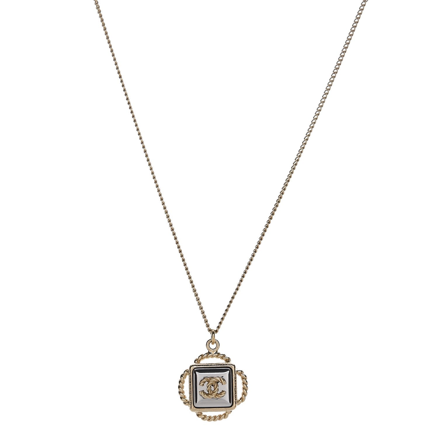 Chanel Mirror Twisted CC Pendant Necklace Gold Dark Grey 1 of 4