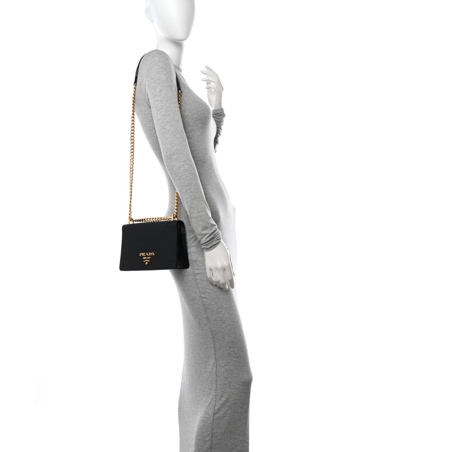 Prada Saffiano Chain Shoulder Bag Black 2 of 11