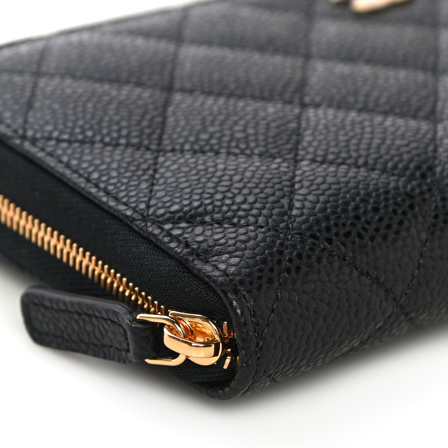 Caviar Quilted Large Gusset Zip Around Wallet Black