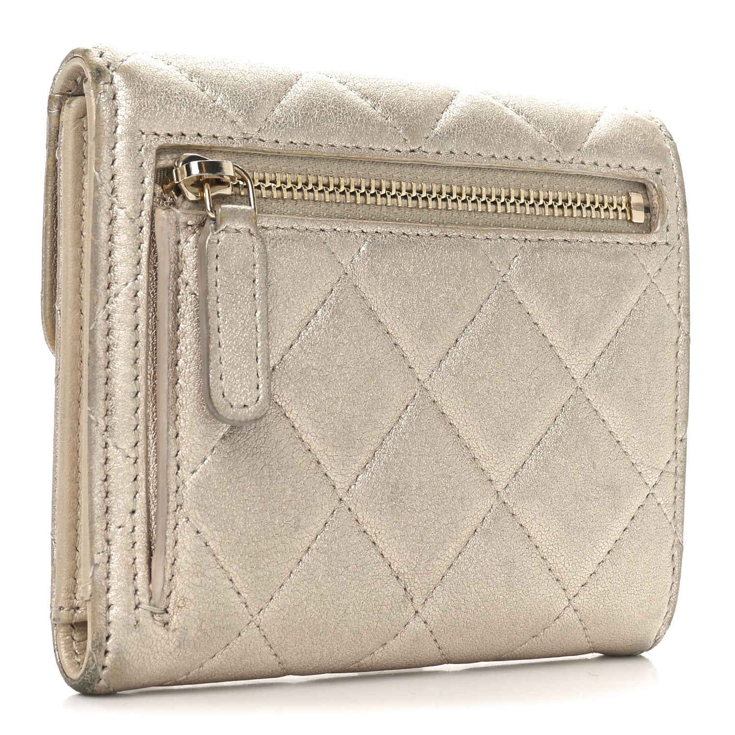 Chanel Metallic Lambskin Quilted Flap Card Holder Wallet Light Gold 3 of 10