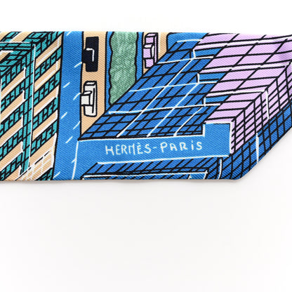 Hermes Silk Pantin City Twilly Beige Bleu Cobalt Vert 4 of 4