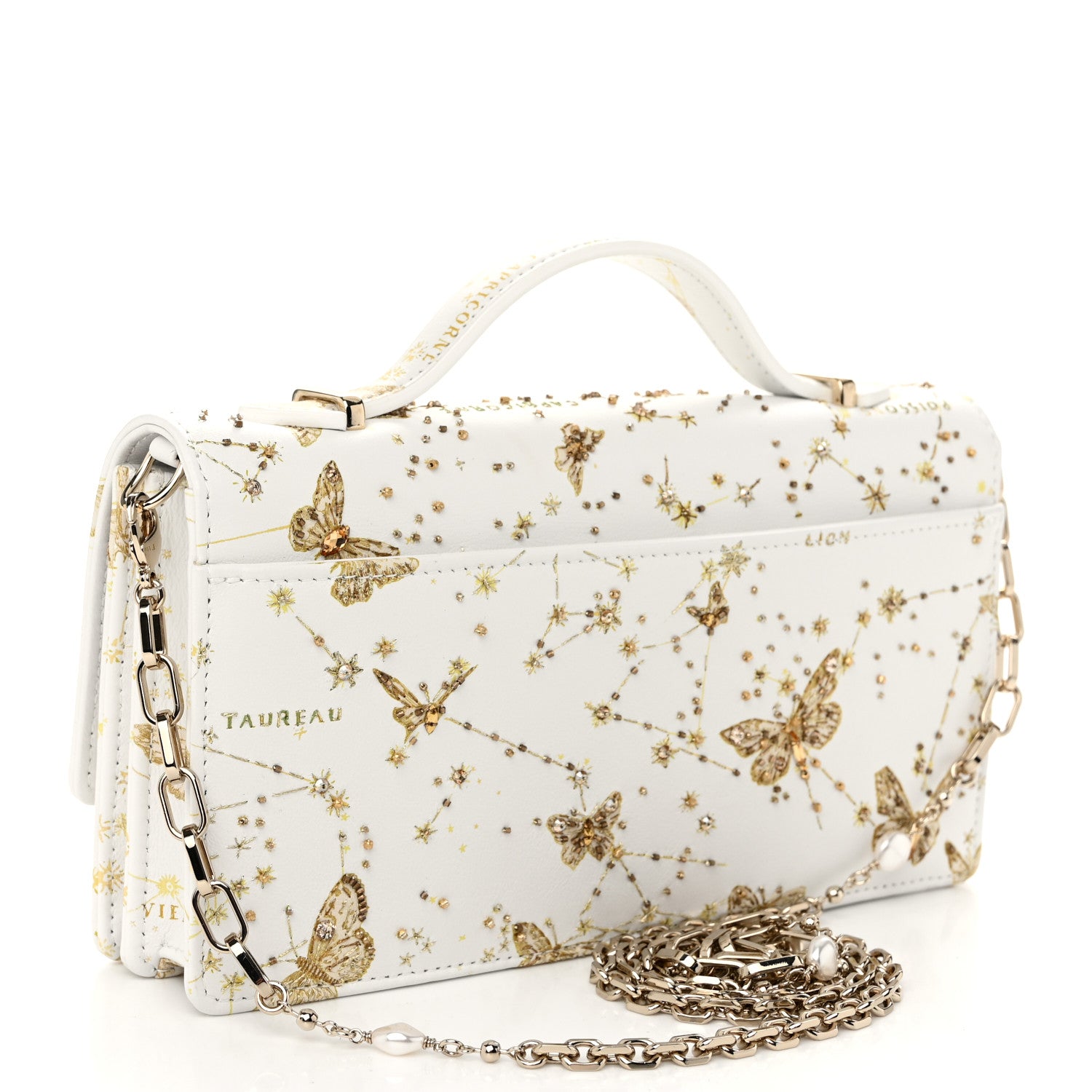 Christian Dior Calfskin Butterfly Zodiac Print Embroidery Mini My Dior Top Handle Clutch White Gold 3 of 10