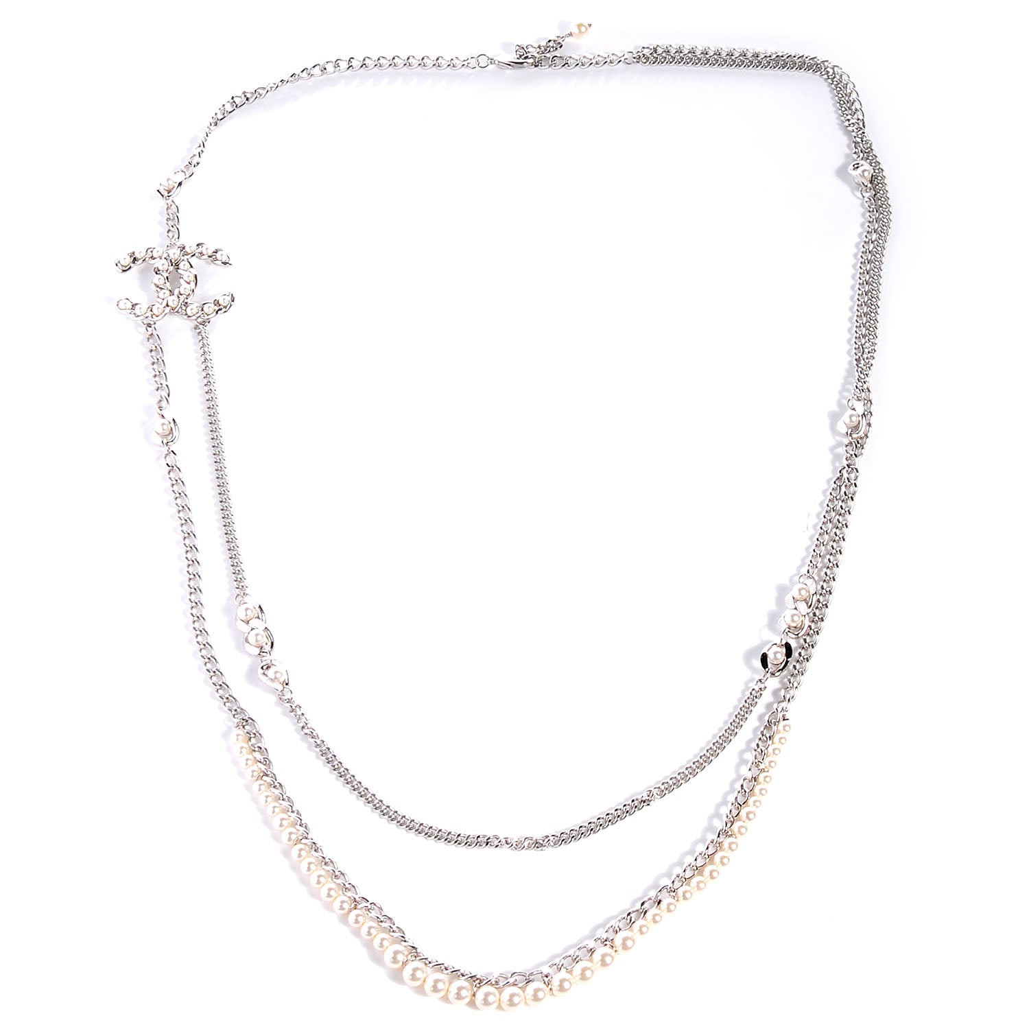 Chanel Pearl CC Long Chain Necklace Silver 3 of 6