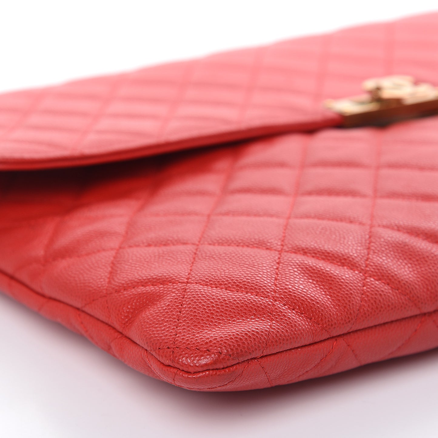 Caviar Quilted Large Golden Class Pouch Red